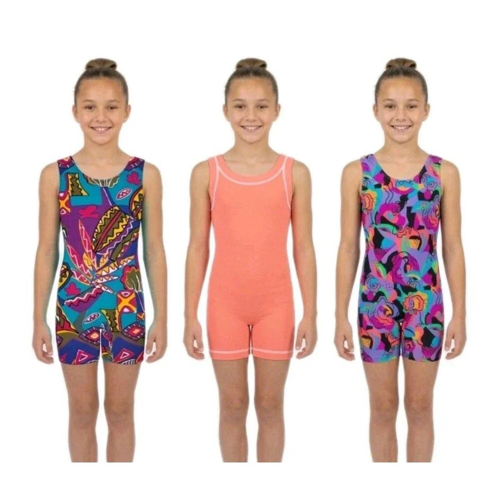 Gilda Marx Kids VTG Lot of 3 Cotton & Lycra Biketard Unitard Girls Size M 8-10